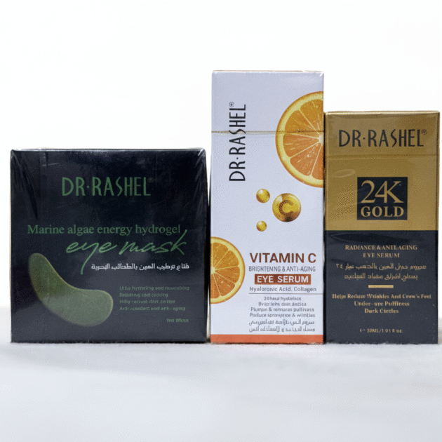 DR. RASHEL: مجموعة العناية المتكاملة بمنطقة محيط العين (الذهب، فيتامين C، الطحالب)